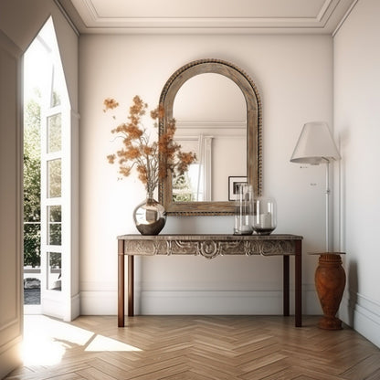 Miroir mural en arc avec cadre en bois, miroir mural de salle de bain - 39,25 H x 25,87 L x 1,5 P