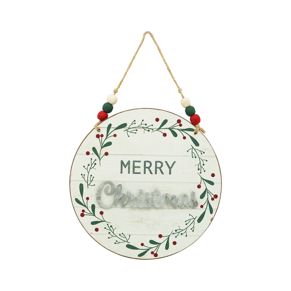 Panneau mural rond en bois et métal, Joyeux Noël