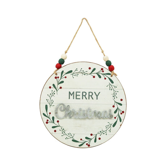 Panneau mural rond en bois et métal, Joyeux Noël
