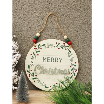 Panneau mural rond en bois et métal, Joyeux Noël