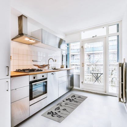Tapis de cuisine ou tapis de couloir effet laine à motifs de fleurs sauvages