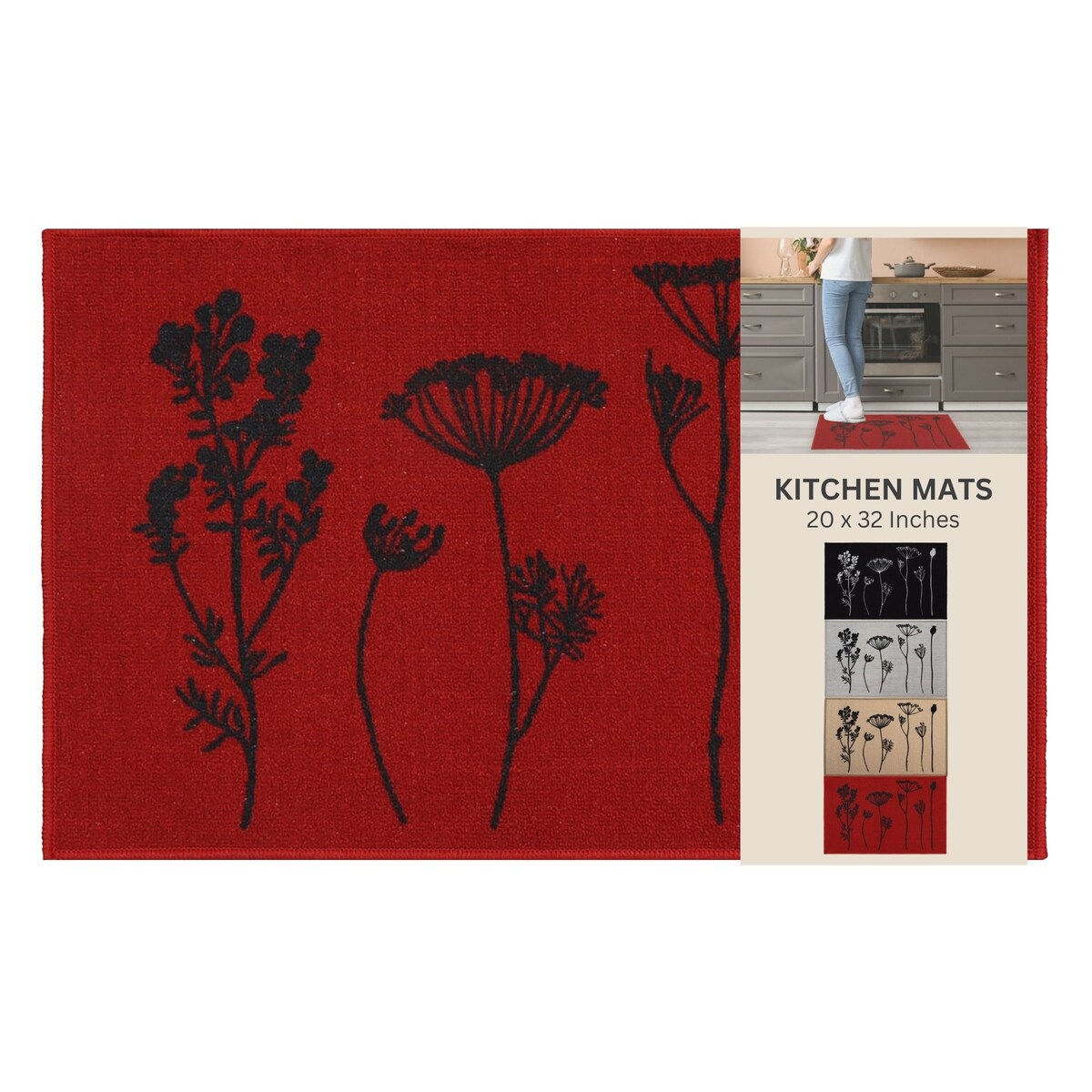 Tapis de cuisine ou tapis de couloir effet laine à motifs de fleurs sauvages