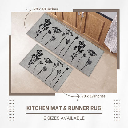 Tapis de cuisine ou tapis de couloir effet laine à motifs de fleurs sauvages