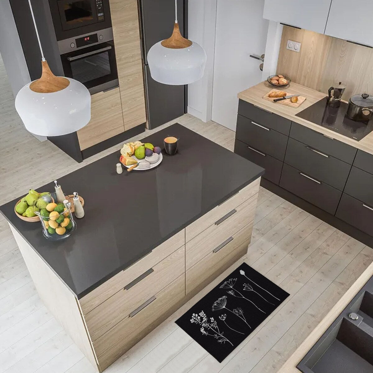 Tapis de cuisine ou tapis de couloir effet laine à motifs de fleurs sauvages