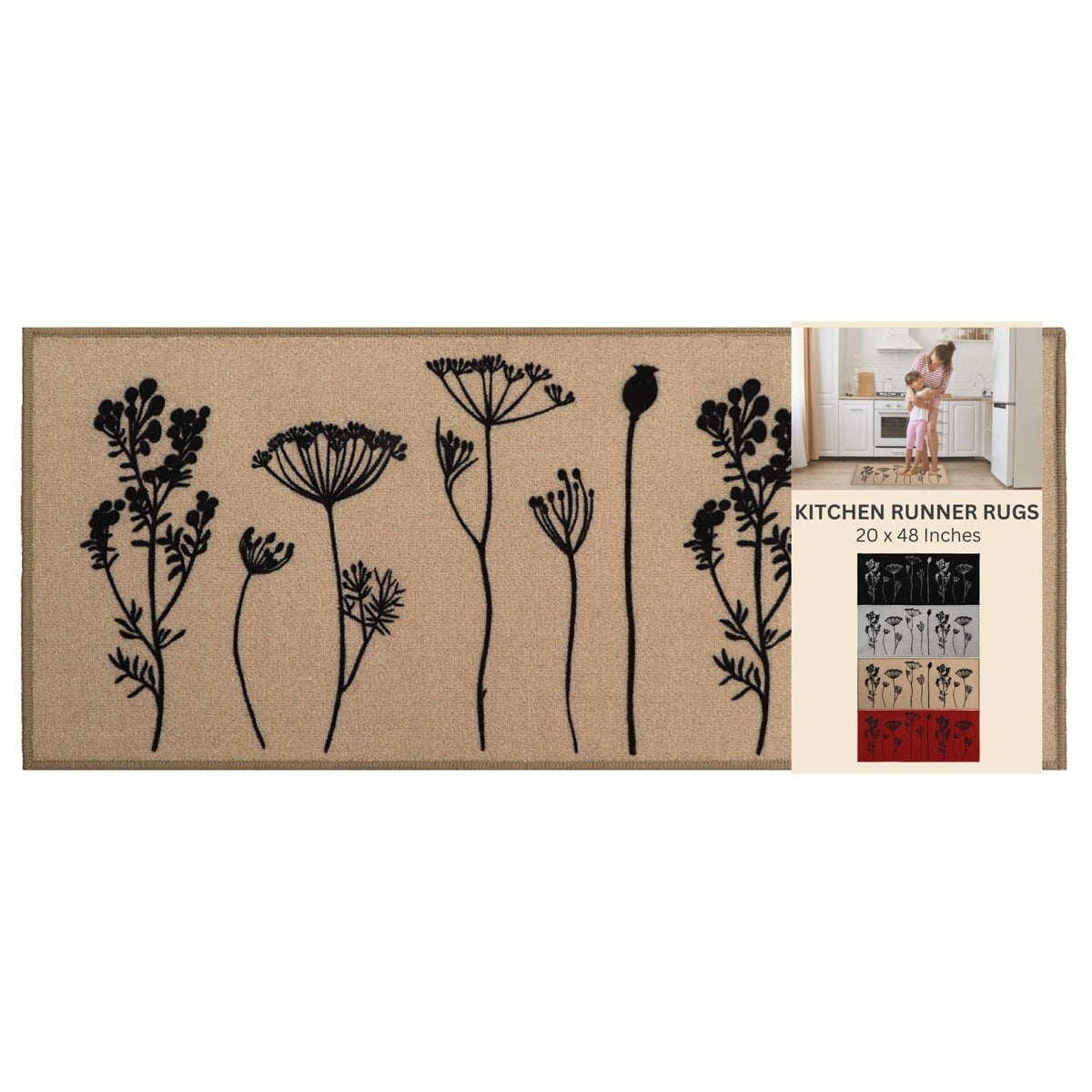 Tapis de cuisine ou tapis de couloir effet laine à motifs de fleurs sauvages