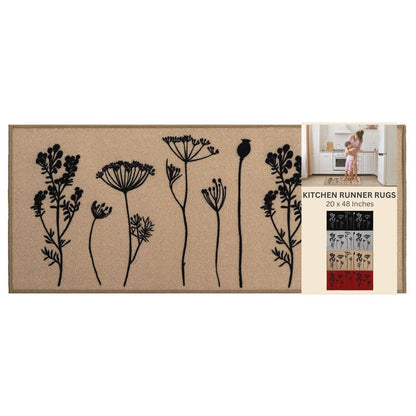 Tapis de cuisine ou tapis de couloir effet laine à motifs de fleurs sauvages