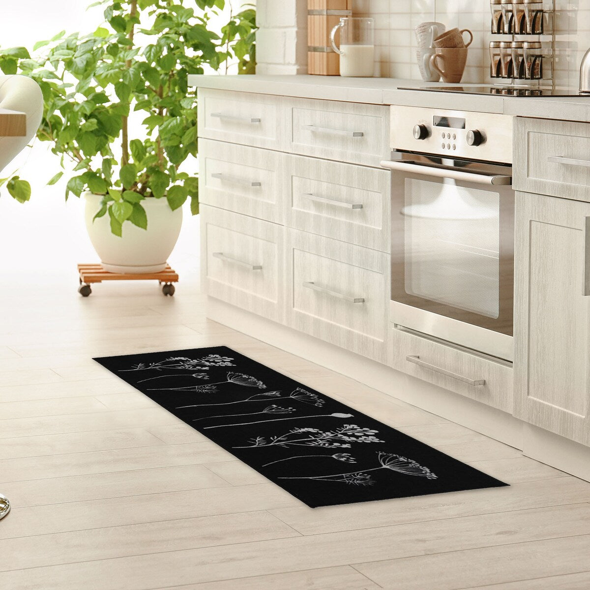 Tapis de cuisine ou tapis de couloir effet laine à motifs de fleurs sauvages