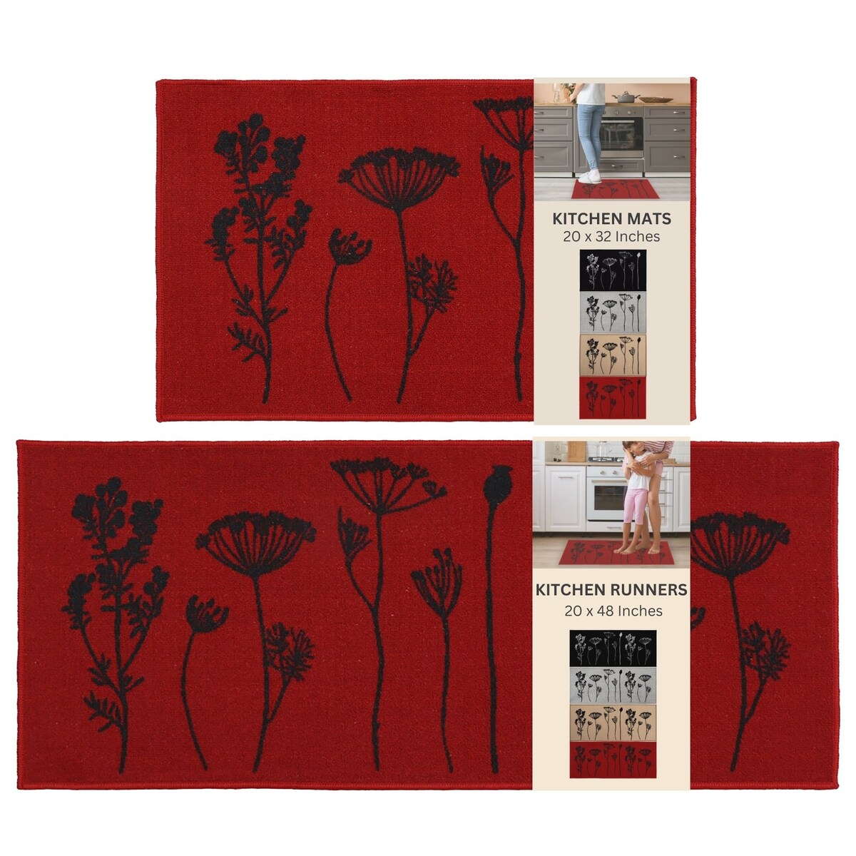 Tapis de cuisine ou tapis de couloir effet laine à motifs de fleurs sauvages