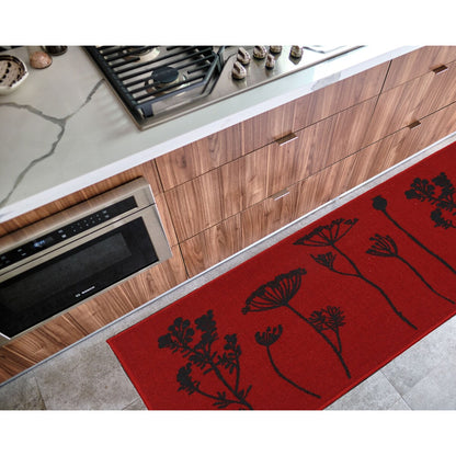 Tapis de cuisine ou tapis de couloir effet laine à motifs de fleurs sauvages