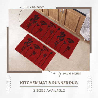 Tapis de cuisine ou tapis de couloir effet laine à motifs de fleurs sauvages