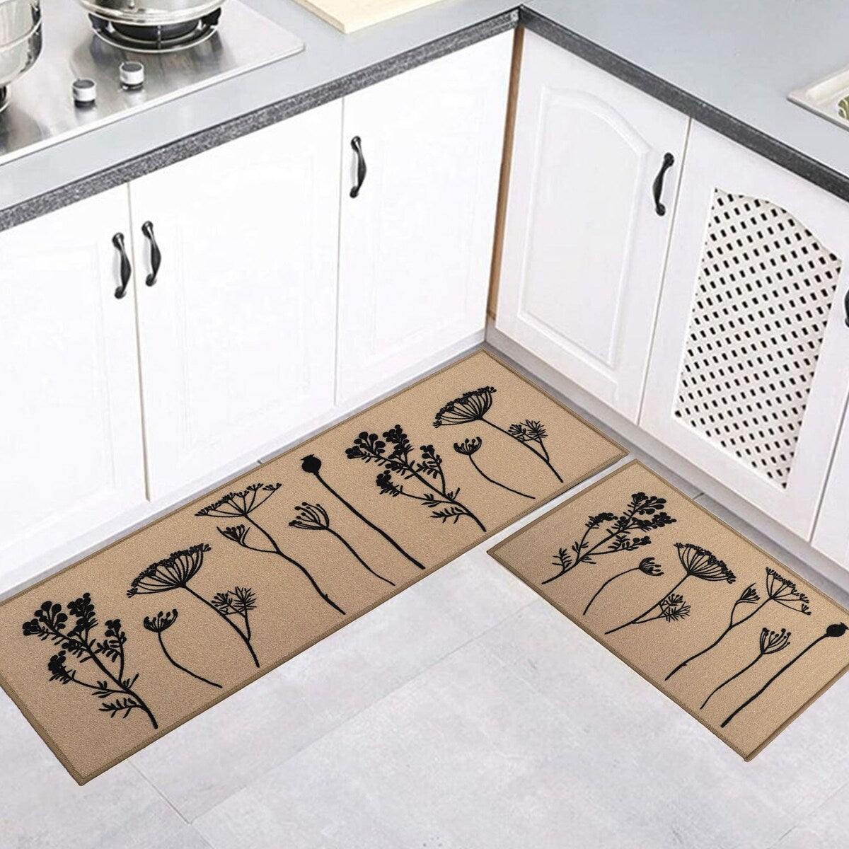 Tapis de cuisine ou tapis de couloir effet laine à motifs de fleurs sauvages