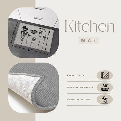 Tapis de cuisine ou tapis de couloir effet laine à motifs de fleurs sauvages