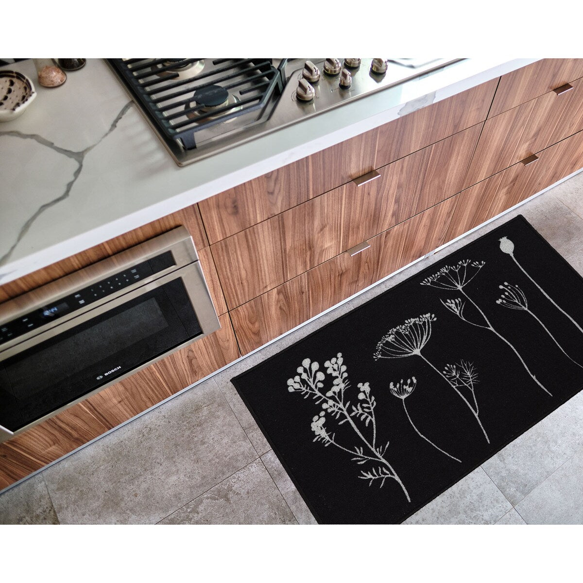 Tapis de cuisine ou tapis de couloir effet laine à motifs de fleurs sauvages