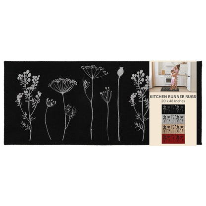 Tapis de cuisine ou tapis de couloir effet laine à motifs de fleurs sauvages