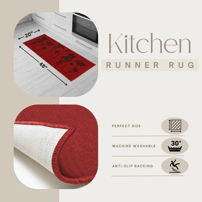 Tapis de cuisine ou tapis de couloir effet laine à motifs de fleurs sauvages