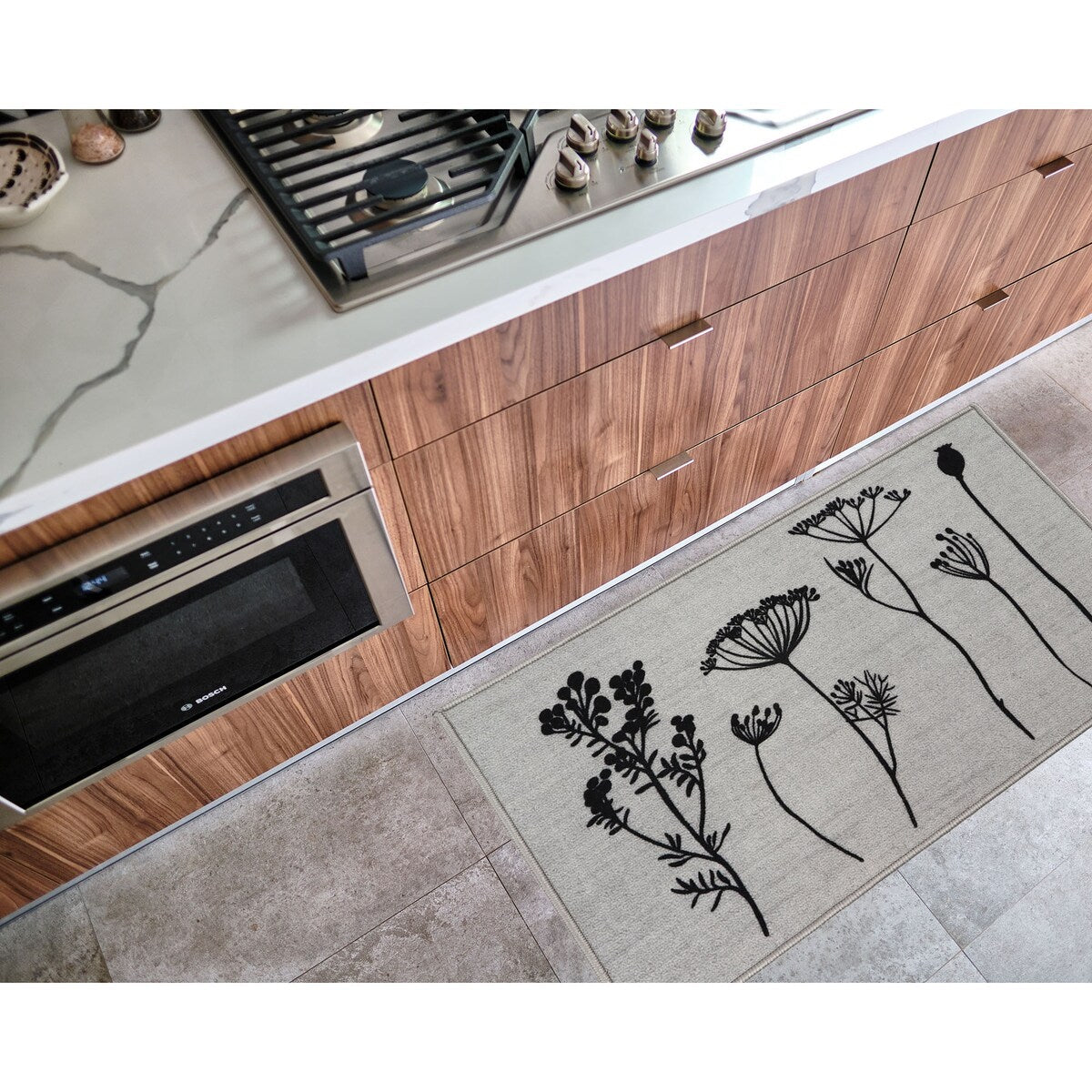 Tapis de cuisine ou tapis de couloir effet laine à motifs de fleurs sauvages