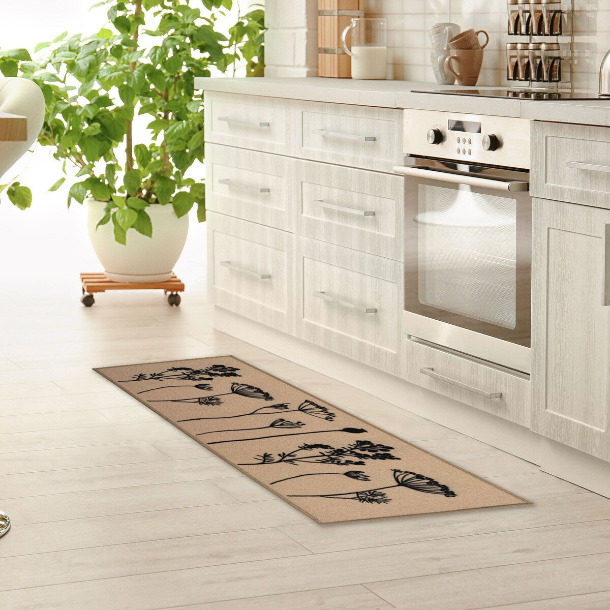 Tapis de cuisine ou tapis de couloir effet laine à motifs de fleurs sauvages