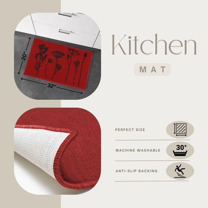 Tapis de cuisine ou tapis de couloir effet laine à motifs de fleurs sauvages