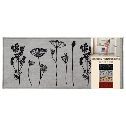 Tapis de cuisine ou tapis de couloir effet laine à motifs de fleurs sauvages