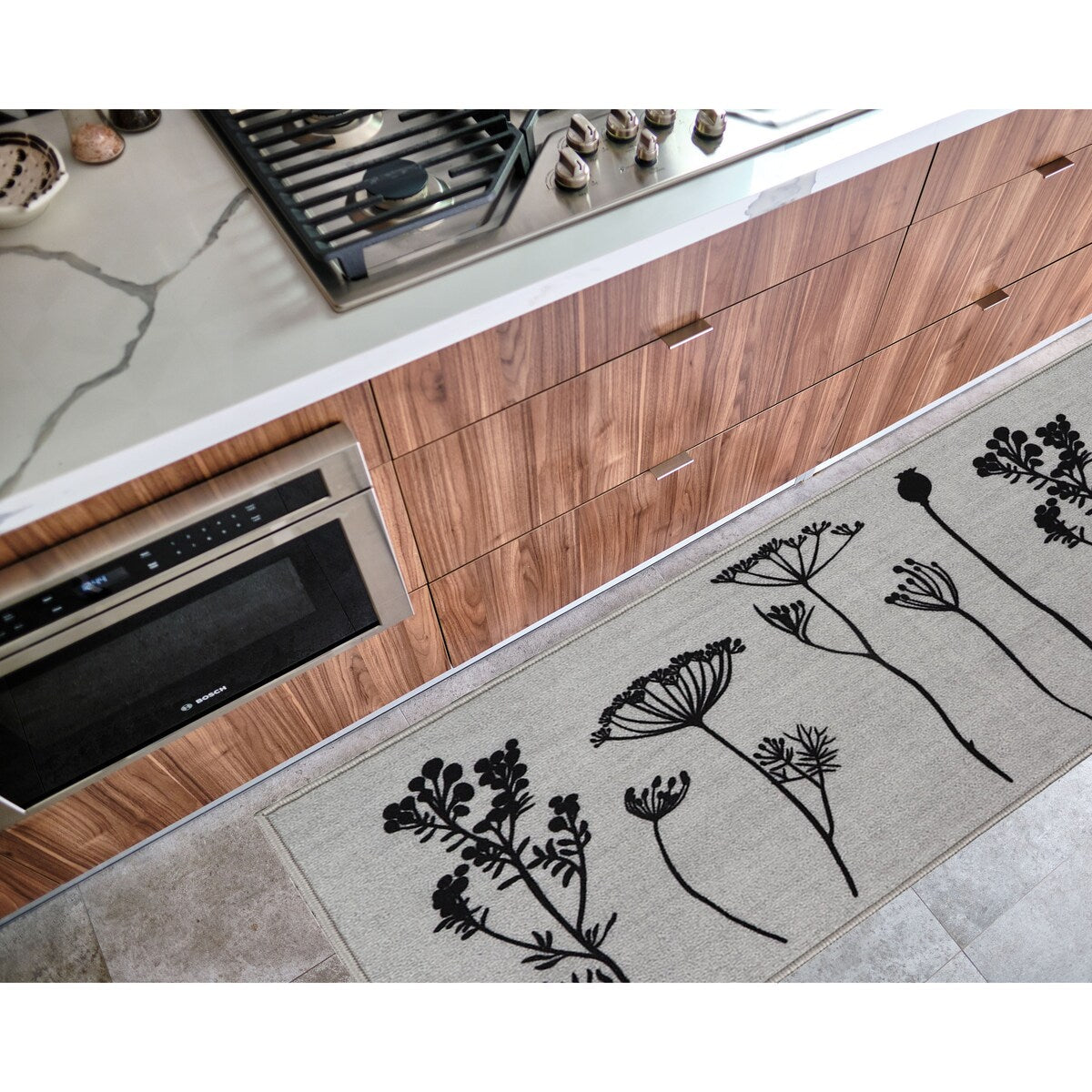 Tapis de cuisine ou tapis de couloir effet laine à motifs de fleurs sauvages