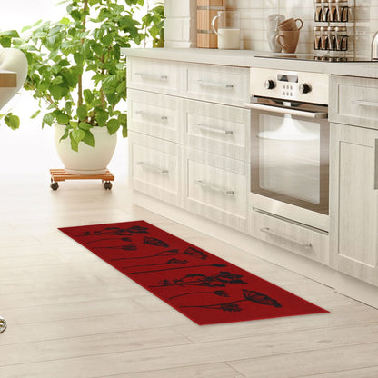 Tapis de cuisine ou tapis de couloir effet laine à motifs de fleurs sauvages