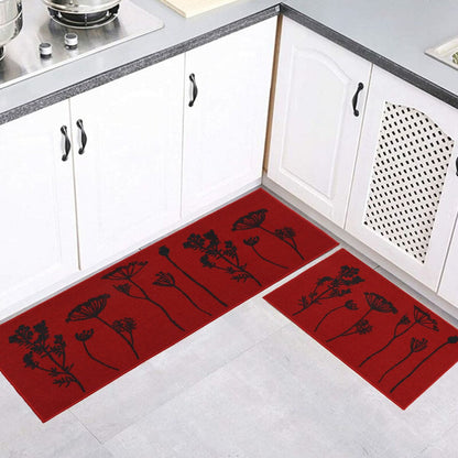 Tapis de cuisine ou tapis de couloir effet laine à motifs de fleurs sauvages
