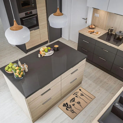 Tapis de cuisine ou tapis de couloir effet laine à motifs de fleurs sauvages