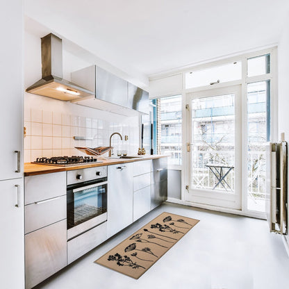 Tapis de cuisine ou tapis de couloir effet laine à motifs de fleurs sauvages
