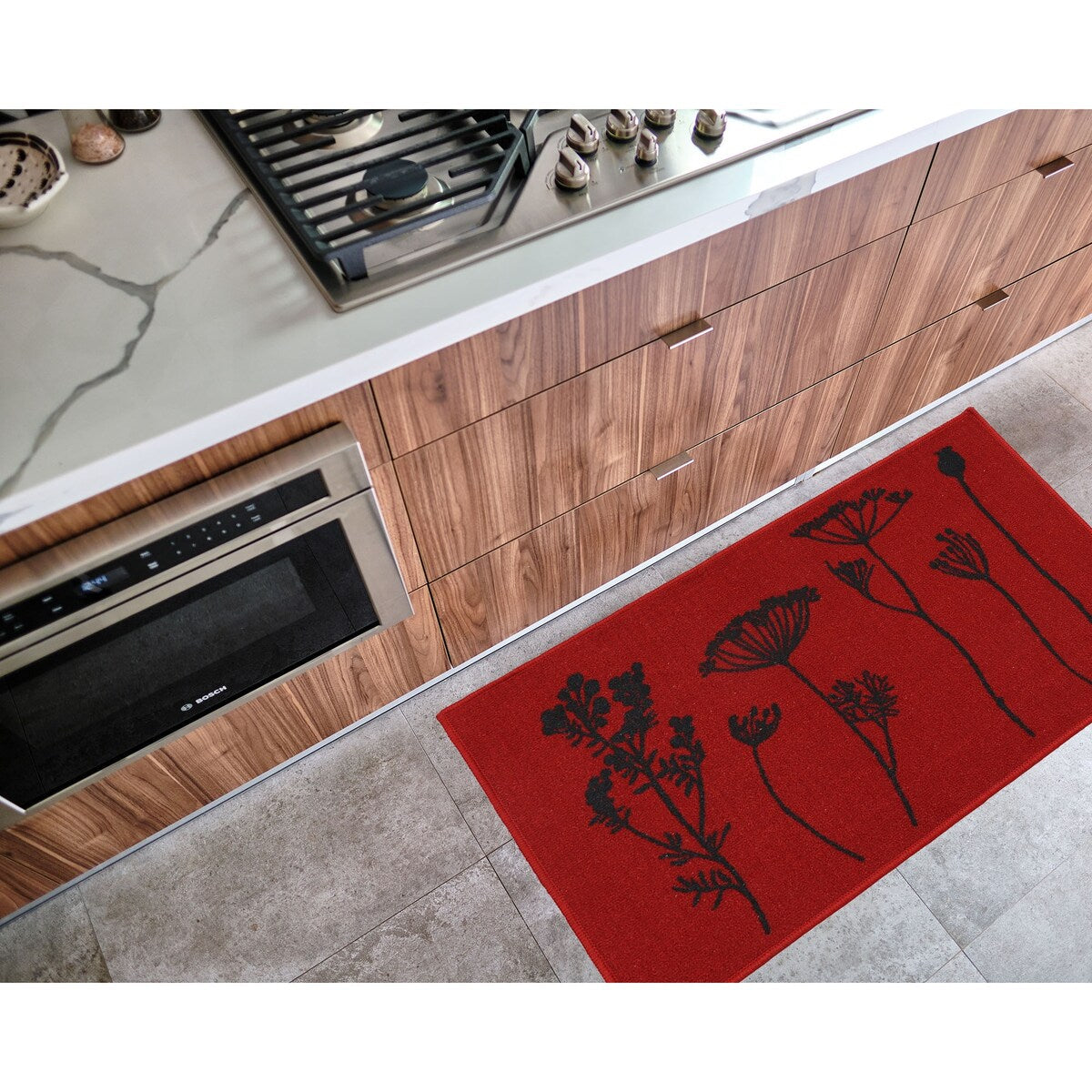 Tapis de cuisine ou tapis de couloir effet laine à motifs de fleurs sauvages