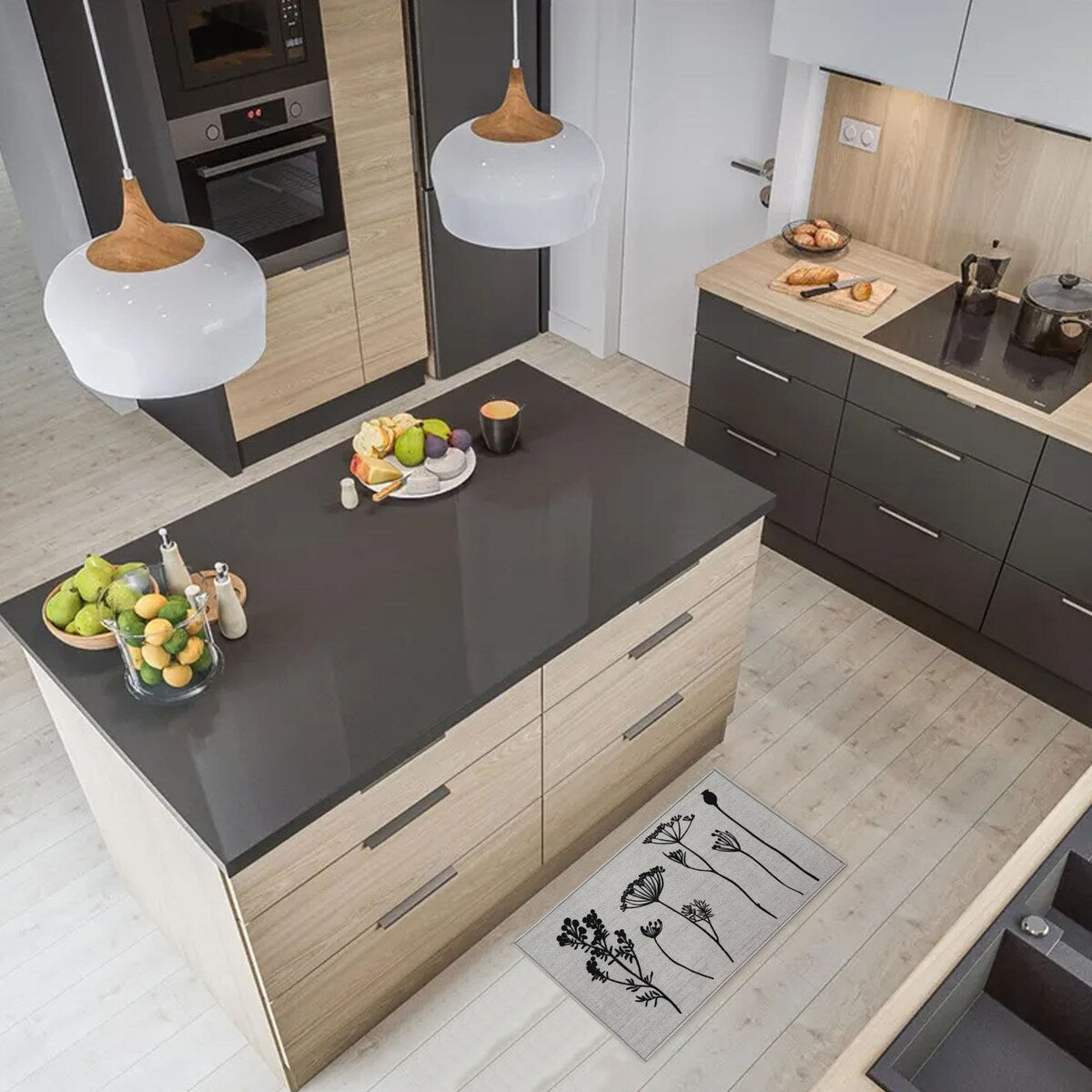 Tapis de cuisine ou tapis de couloir effet laine à motifs de fleurs sauvages