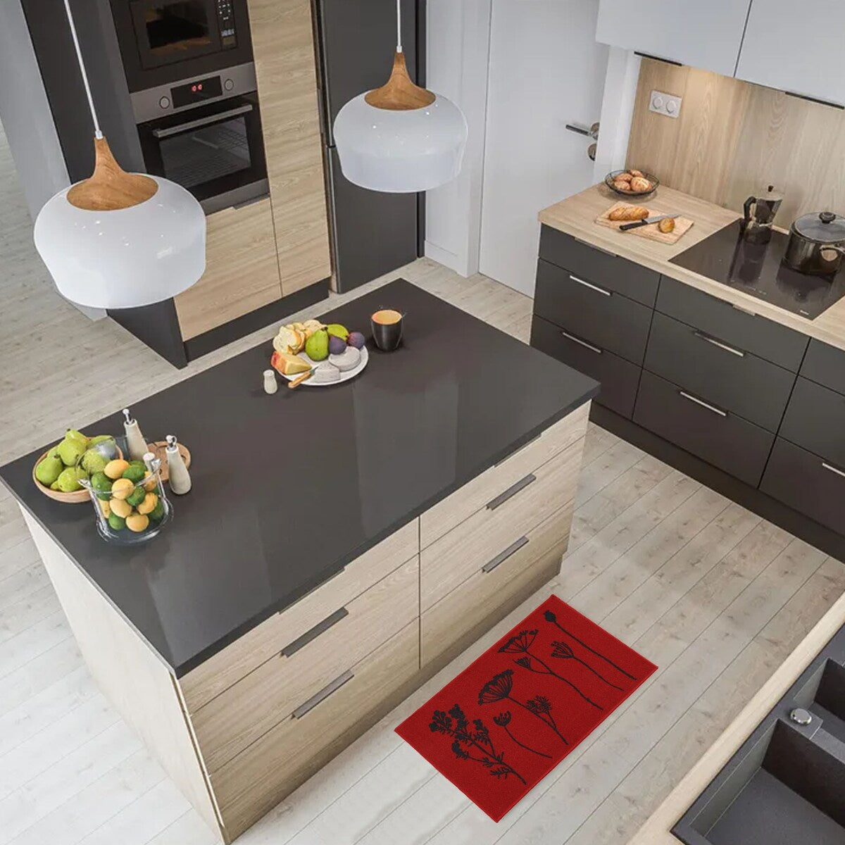 Tapis de cuisine ou tapis de couloir effet laine à motifs de fleurs sauvages