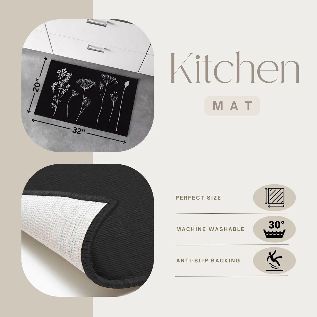 Tapis de cuisine ou tapis de couloir effet laine à motifs de fleurs sauvages
