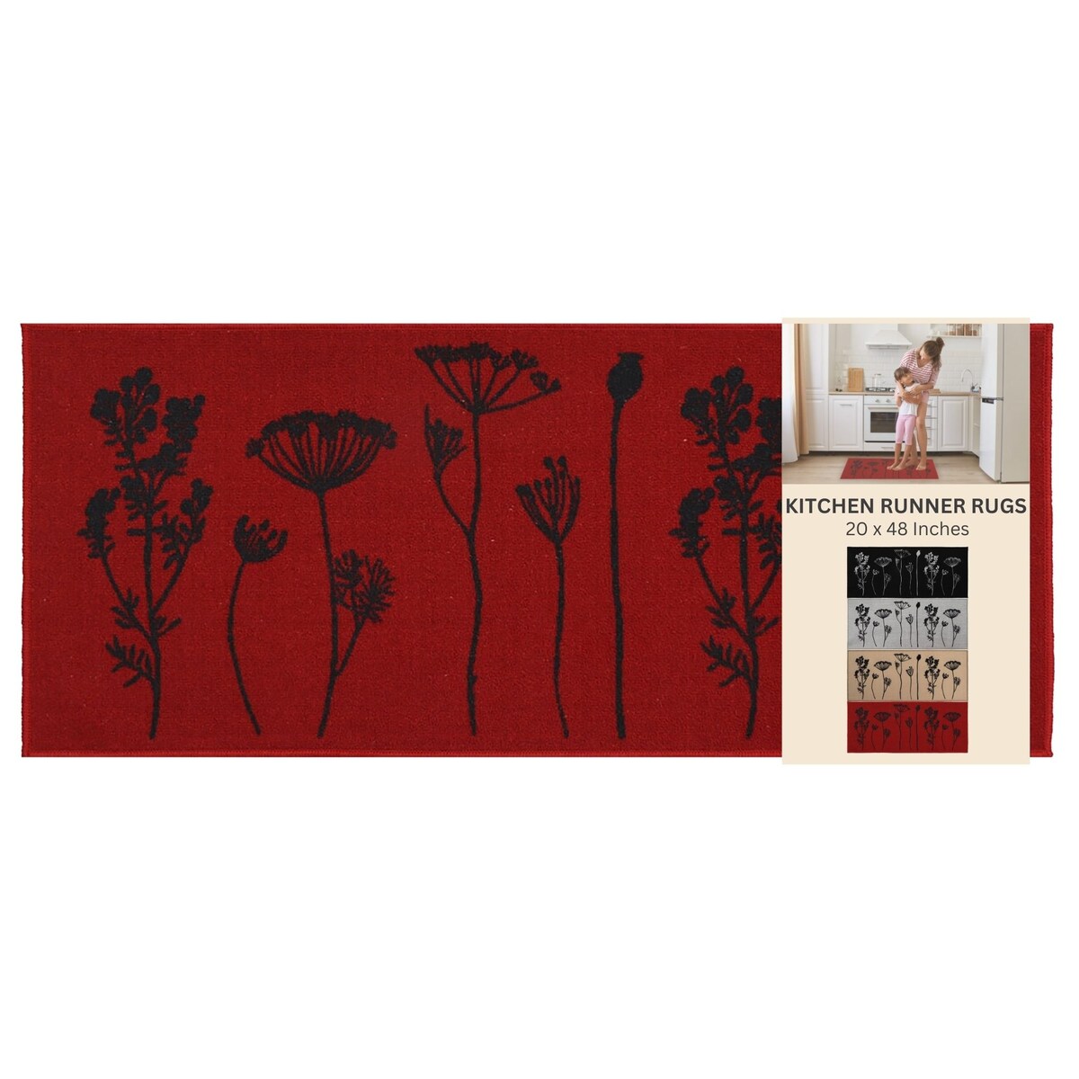 Tapis de cuisine ou tapis de couloir effet laine à motifs de fleurs sauvages