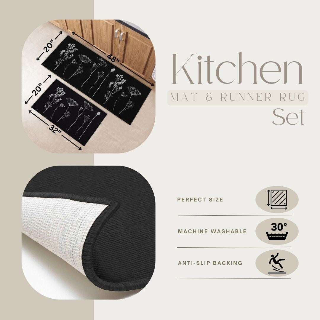 Tapis de cuisine ou tapis de couloir effet laine à motifs de fleurs sauvages