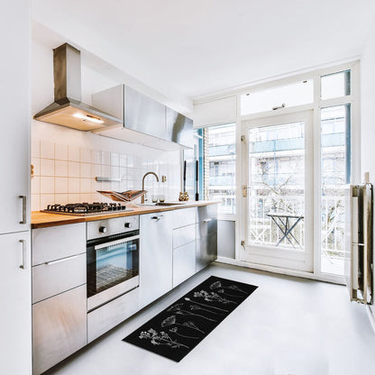 Tapis de cuisine ou tapis de couloir effet laine à motifs de fleurs sauvages