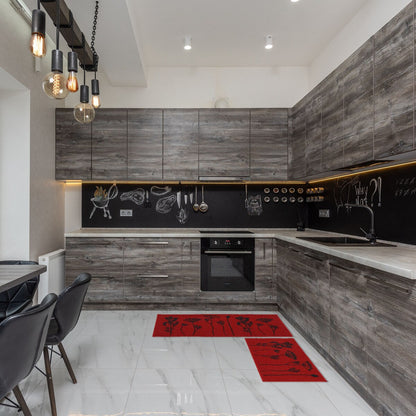 Tapis de cuisine ou tapis de couloir effet laine à motifs de fleurs sauvages