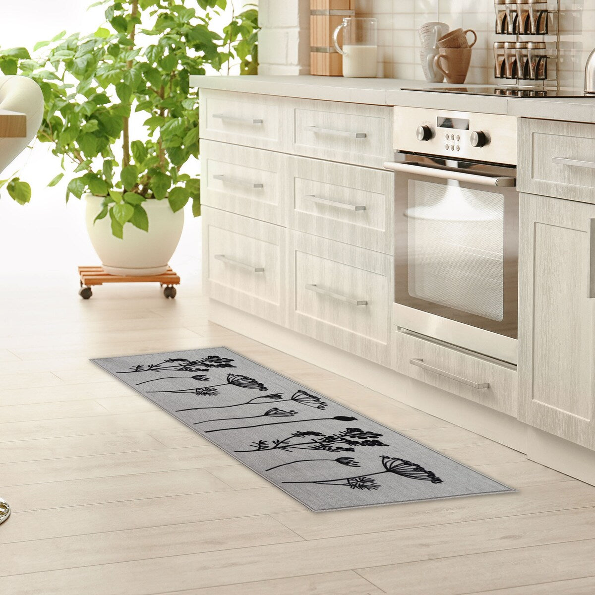 Tapis de cuisine ou tapis de couloir effet laine à motifs de fleurs sauvages