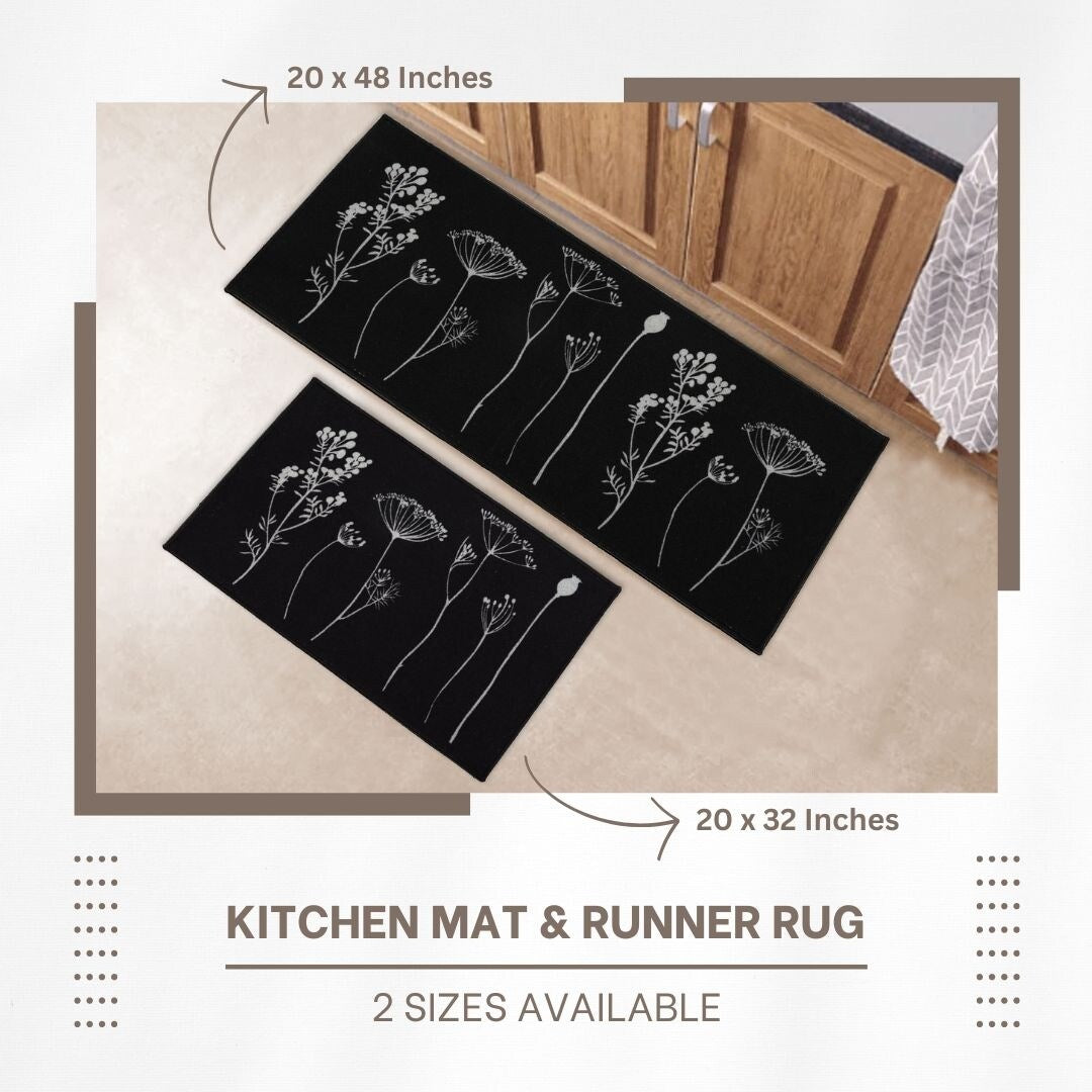 Tapis de cuisine ou tapis de couloir effet laine à motifs de fleurs sauvages