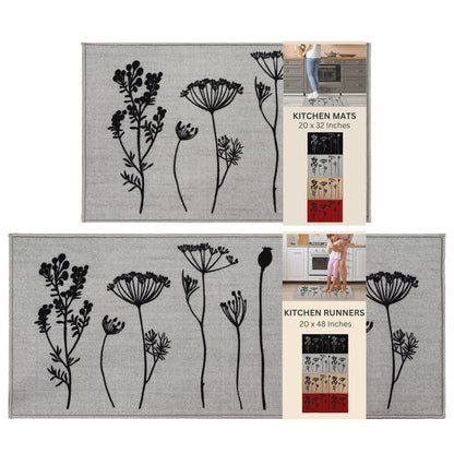 Tapis de cuisine ou tapis de couloir effet laine à motifs de fleurs sauvages