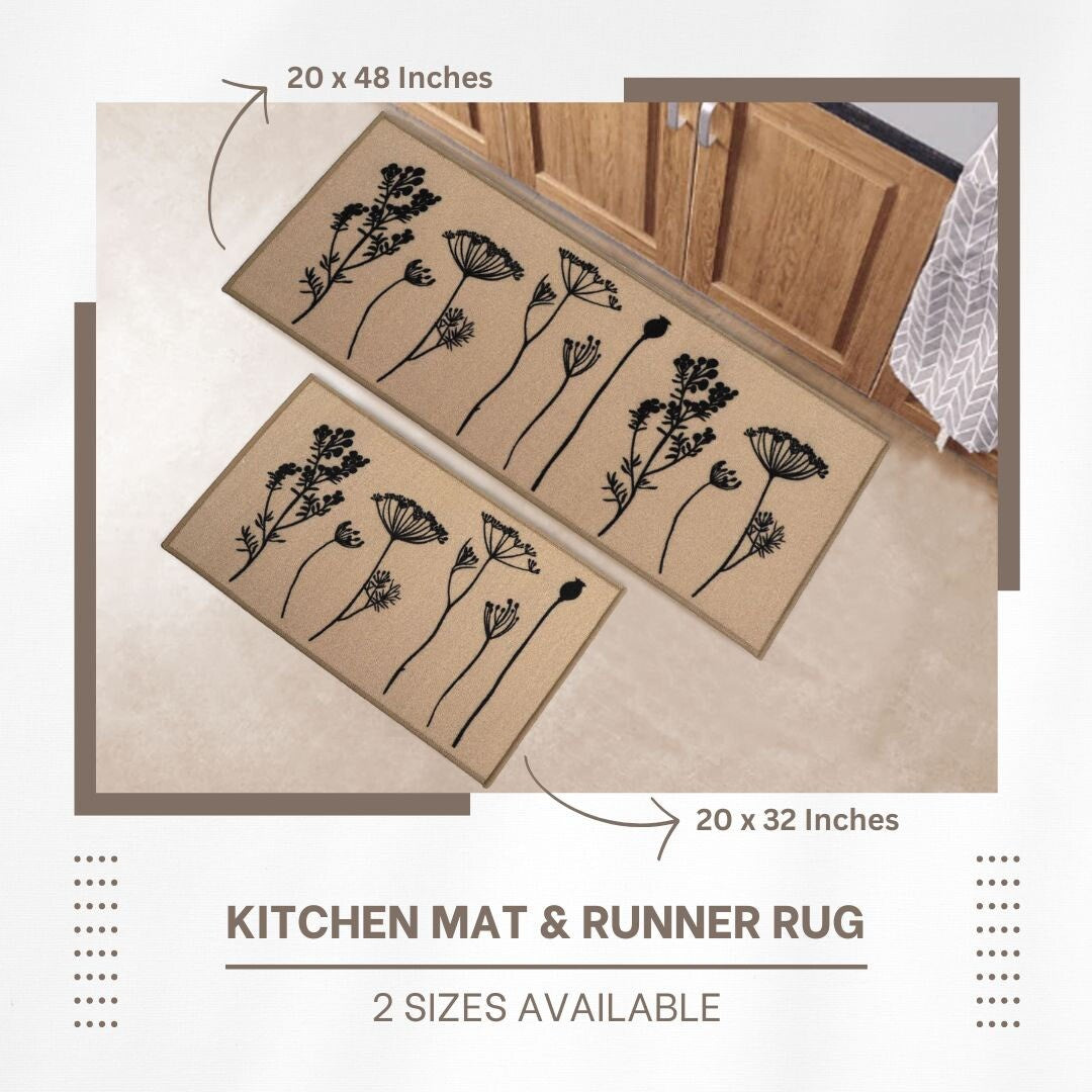 Tapis de cuisine ou tapis de couloir effet laine à motifs de fleurs sauvages