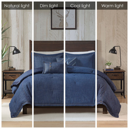 Parure de couette surdimensionnée et rembourrée en denim bleu Woolrich Perry