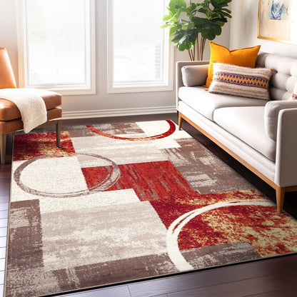 Tapis circulaire abstrait en polypropylène fabriqué à la machine, de la World Rug Gallery