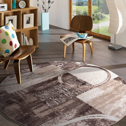 Tapis circulaire abstrait en polypropylène fabriqué à la machine, de la World Rug Gallery