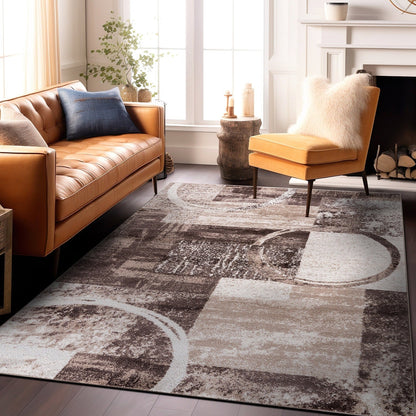 Tapis circulaire abstrait en polypropylène fabriqué à la machine, de la World Rug Gallery