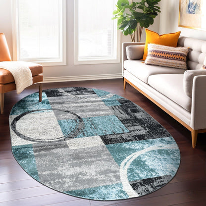 Tapis circulaire abstrait en polypropylène fabriqué à la machine, de la World Rug Gallery