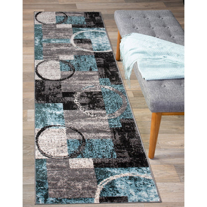 Tapis circulaire abstrait en polypropylène fabriqué à la machine, de la World Rug Gallery