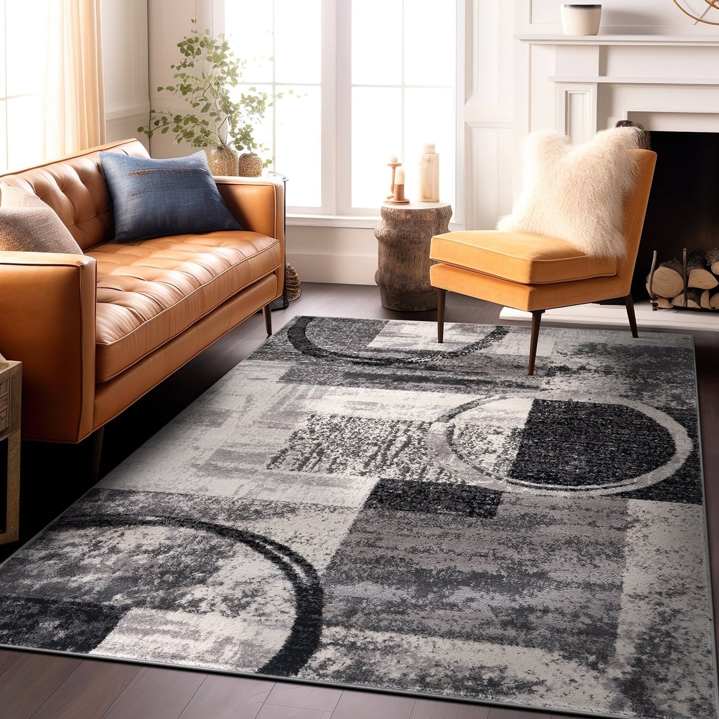 Tapis circulaire abstrait en polypropylène fabriqué à la machine, de la World Rug Gallery