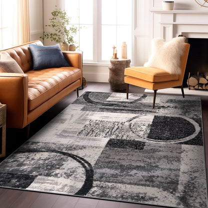 Tapis circulaire abstrait en polypropylène fabriqué à la machine, de la World Rug Gallery