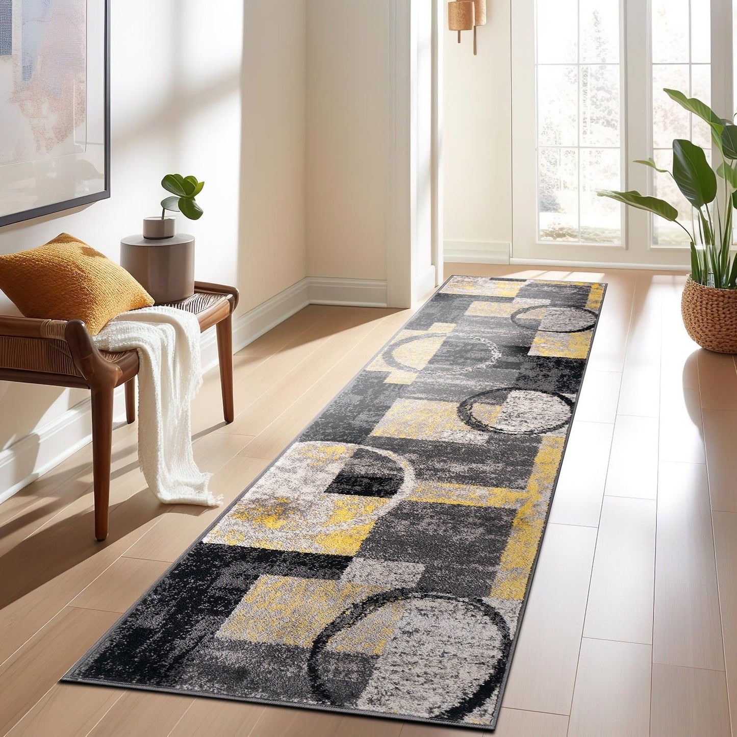 Tapis circulaire abstrait en polypropylène fabriqué à la machine, de la World Rug Gallery