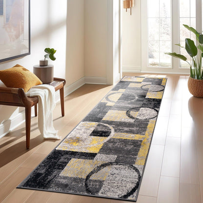 Tapis circulaire abstrait en polypropylène fabriqué à la machine, de la World Rug Gallery